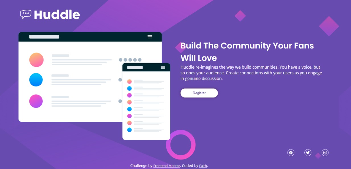 huddle landing page screenshot